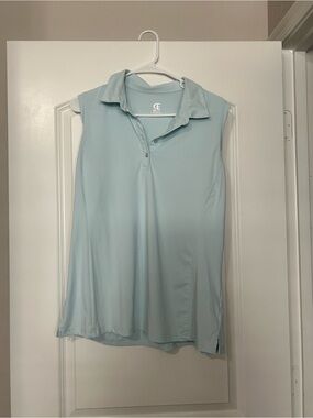 Sleeveless Swim Cover-Up Polo in Light Blue